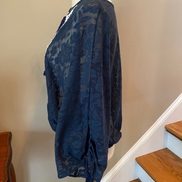 Love Riche Navy Lace Embroidered BOHO Top L - Picture 8 of 12